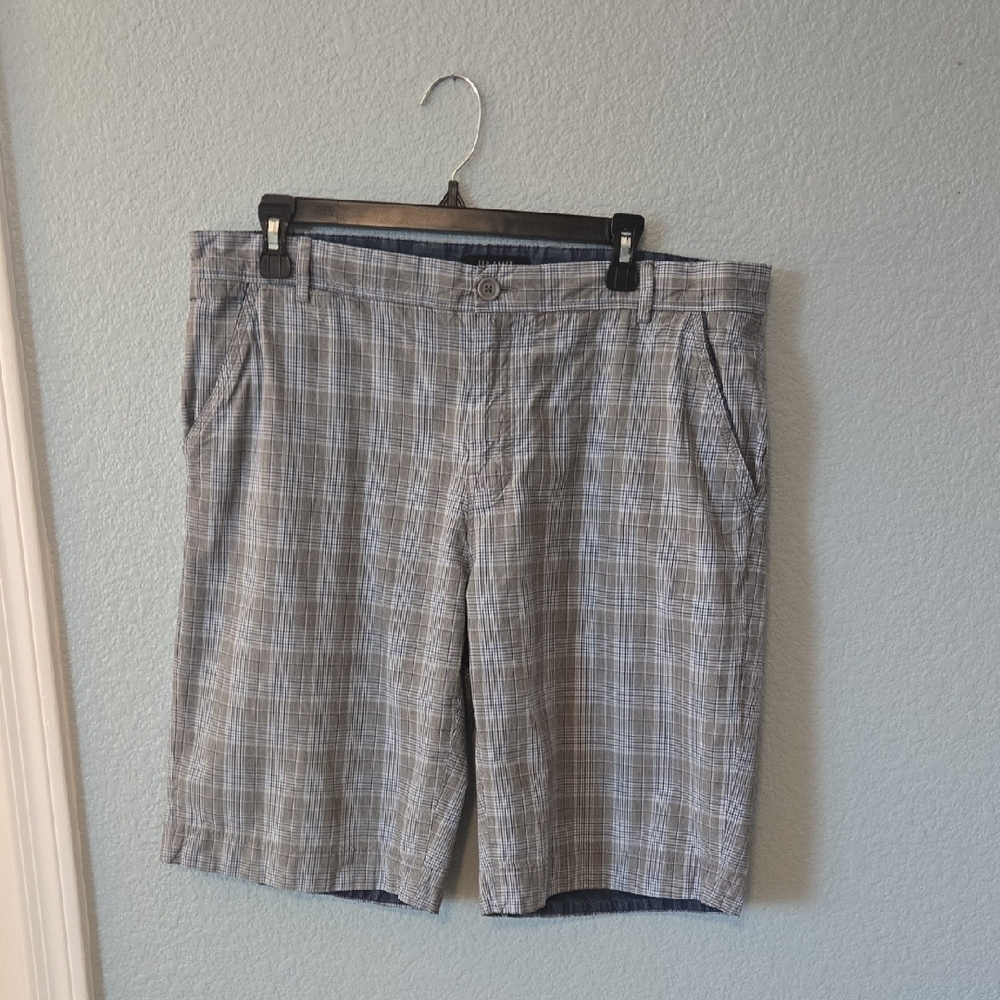 TED BAKER LONDON Mens Plaid Bermuda Shorts Blue Gray Plaid 36R